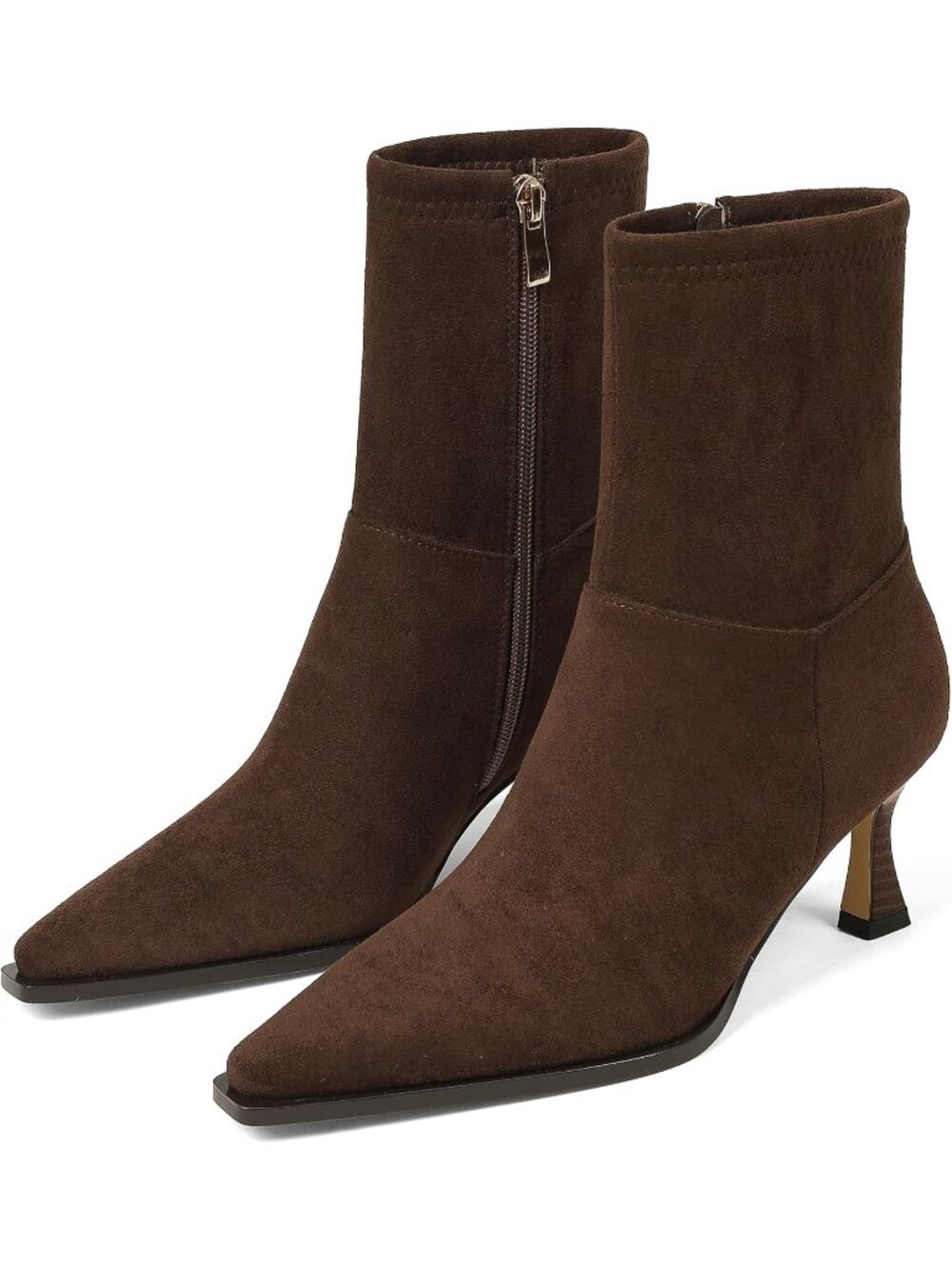 Women's Chocolate Ankle Boots Kitten Heel Booties Short Boots Pointed Toe